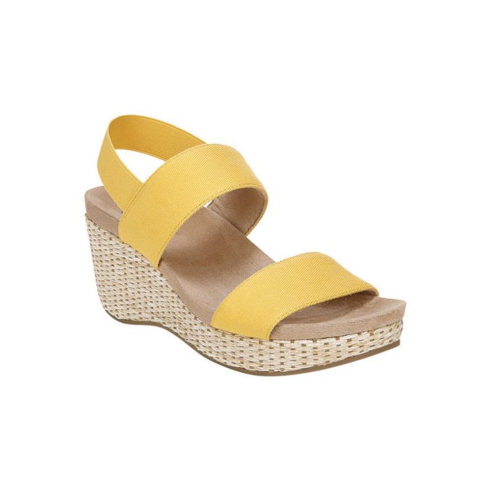 LIFE STRIDE Womens Yellow Slingback Delta Round Toe Wedge Slip On Sandals 7.5 W